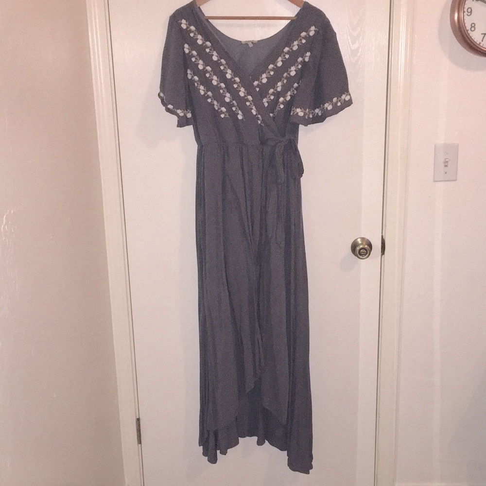 FauxWrap Green Floral Nursing Friendly Dress Large